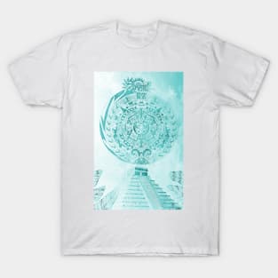 quetzalcoatl and the aztec calendar in teotihuacan ecopop mexican patterns T-Shirt